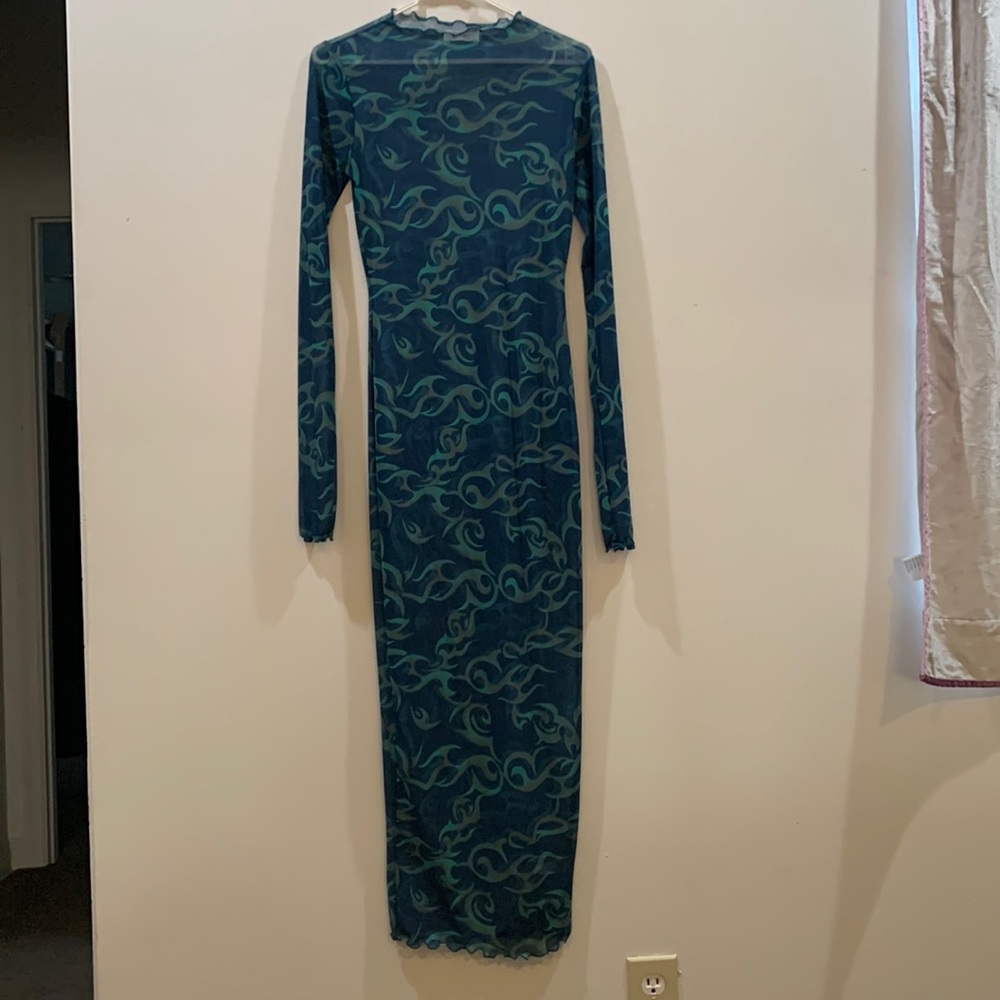 90’s inspired sheer mock neck midi dress